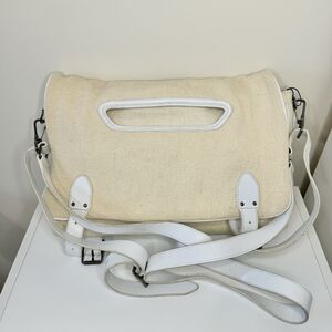 Retro Theory Suede Canvas Large 15” Laptop Messenger Bag Cream Ivory Off White